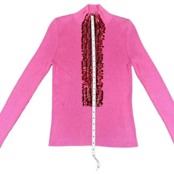 Delpozo Pink Merino Wool Sequin Sweater Size M NWT